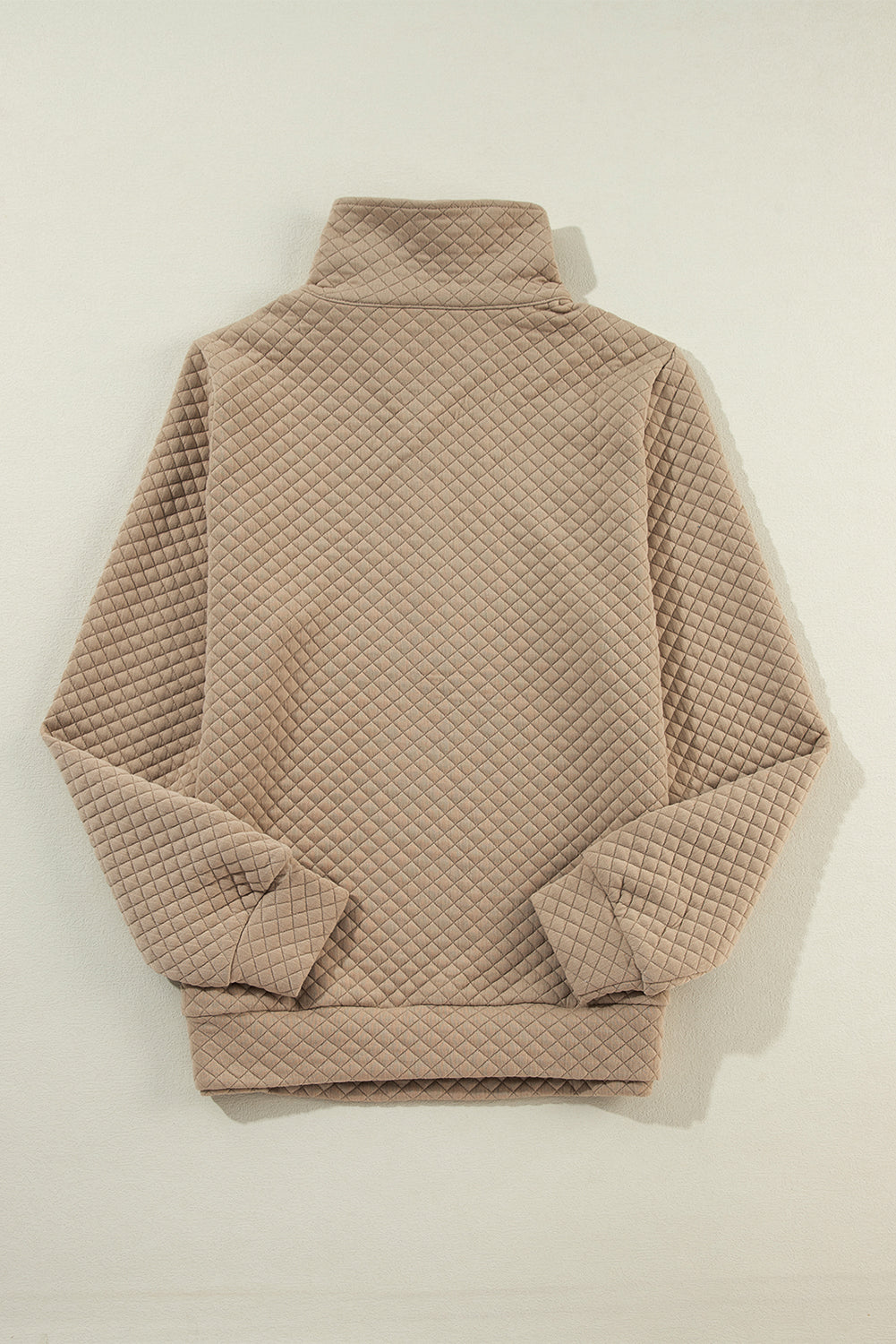 Pale Khaki Solid Half Zipper Quilted Pullover Sweatshirt - Scarlett's Riverside Boutique 