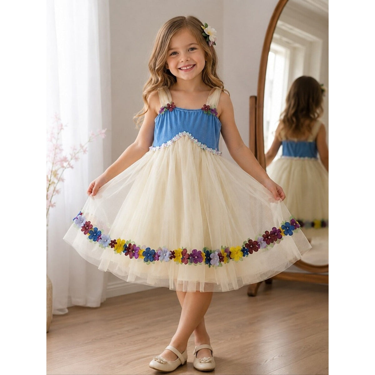 costume gallery girls medium fairy princess dress blue ivory floral tulle sequin