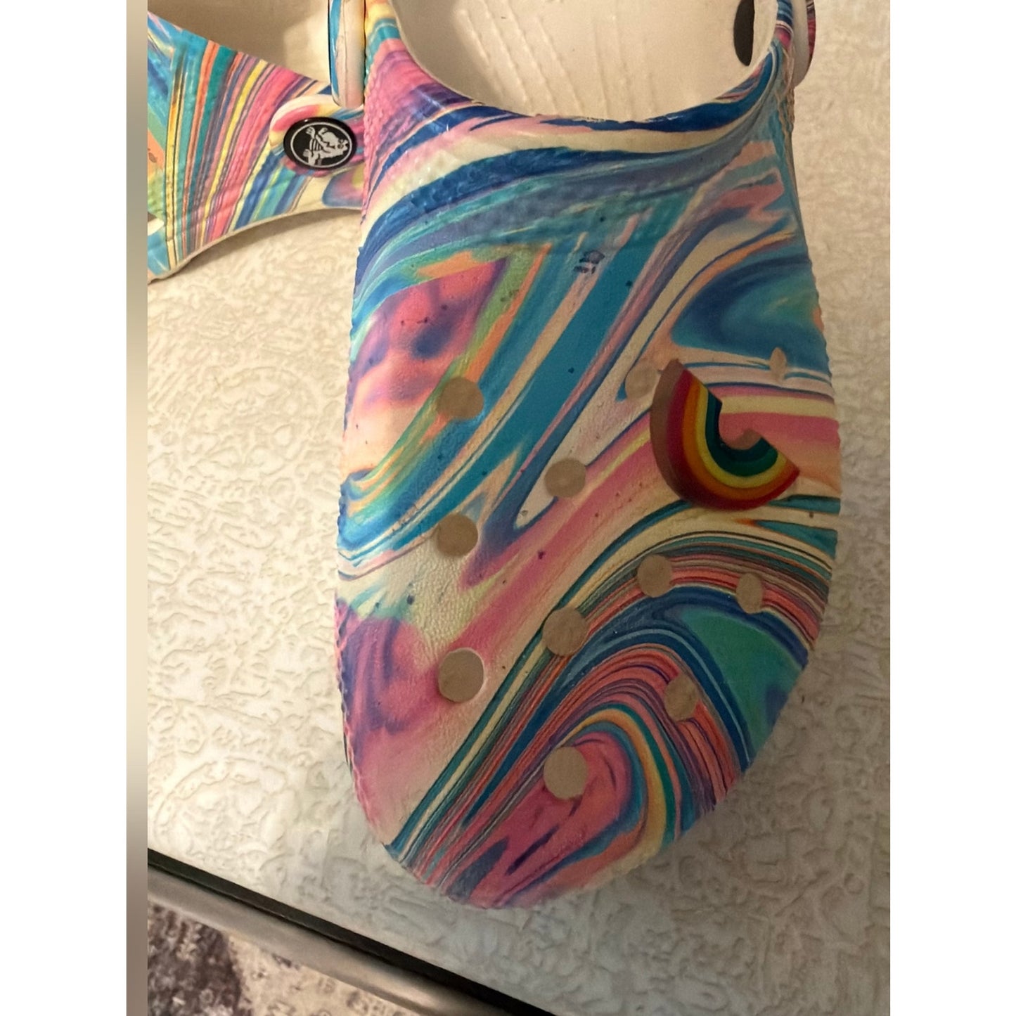 Crocs Kids Classic Clog C13 Rainbow Marbled Swirl Slip On Shoes Charms Colorful