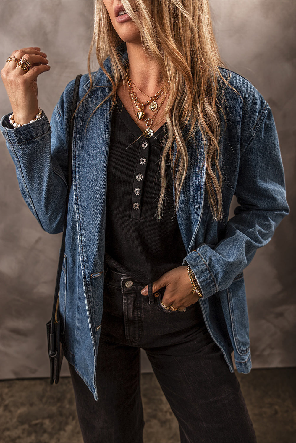 Sail Blue Side Pockets Lapel Collar Denim Jacket - Scarlett's Riverside Boutique 