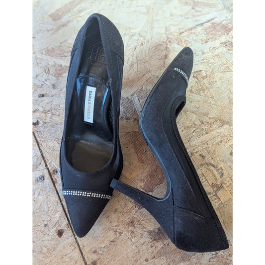 Dana Buchman Black Pointed Toe Wedges Size 9 Rhinestone Accent Dress Shoes