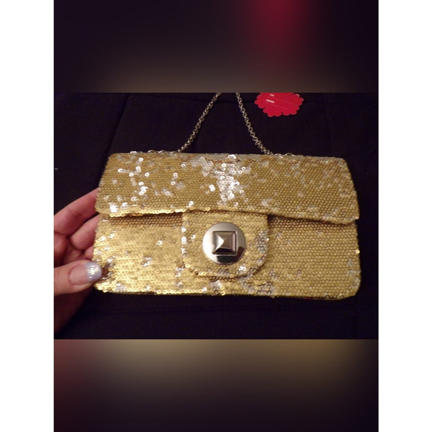 APT. 9 Gold Sequin Evening Bag Clutch Chain Strap Purse NWT Formal Party Prom