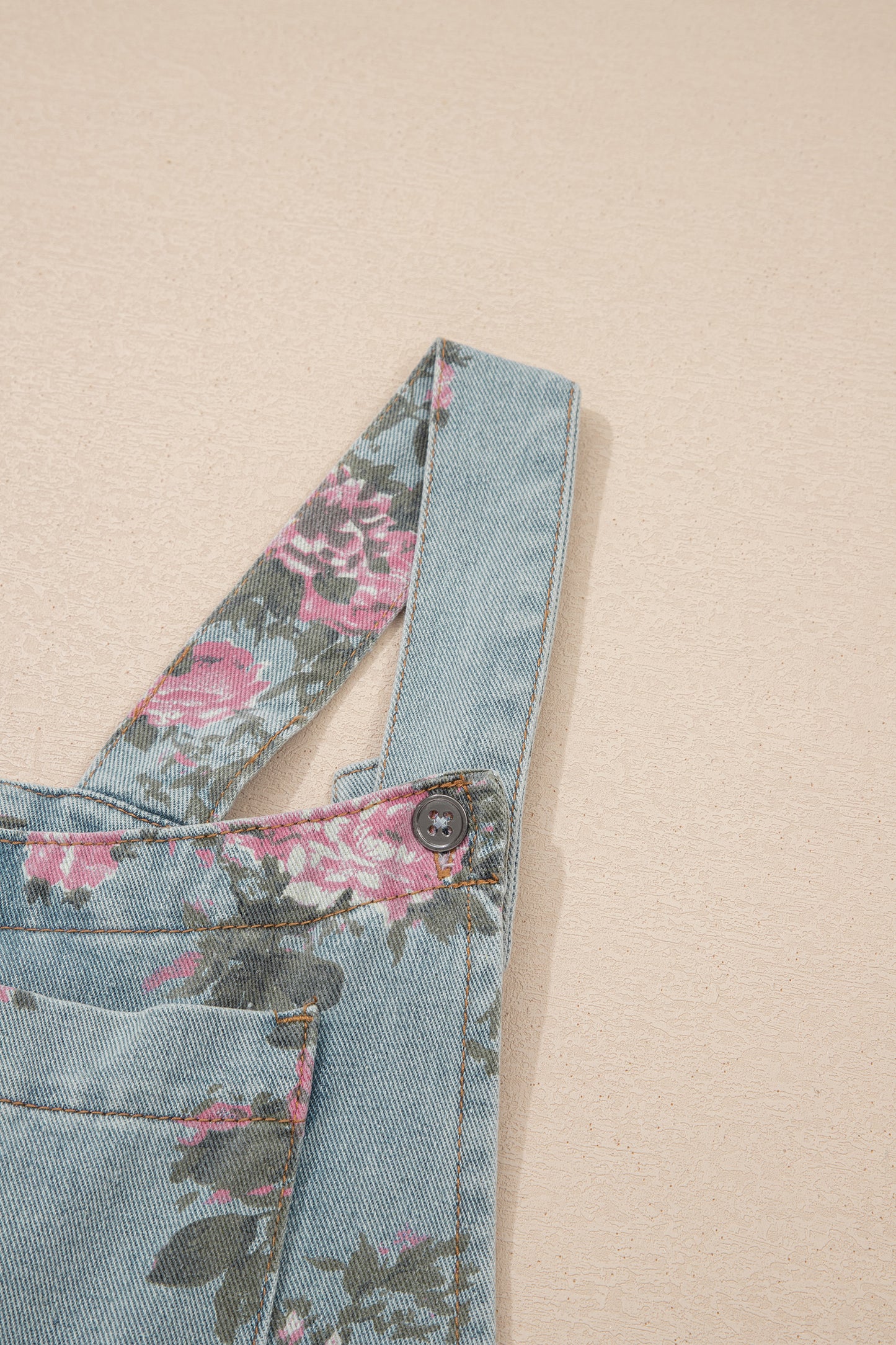 Beau Blue Floral Denim Jumpsuit Wide Leg Pleated Sleeveless Boho Overalls