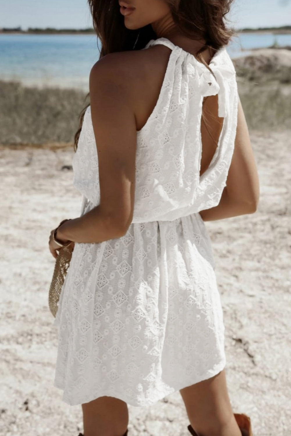 White Lace Sleeveless Mini Dress