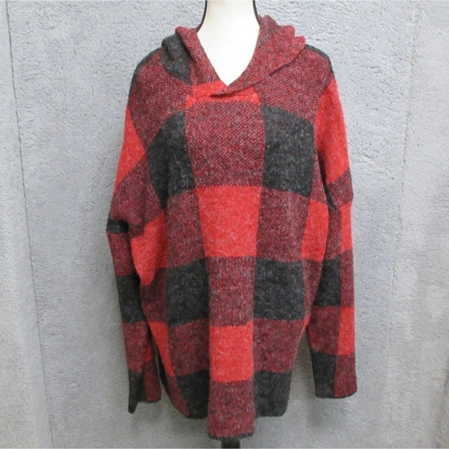 Natural Reflections Women's Buffalo Plaid Hoodie Size L Red Black Soft Cozy #E14
