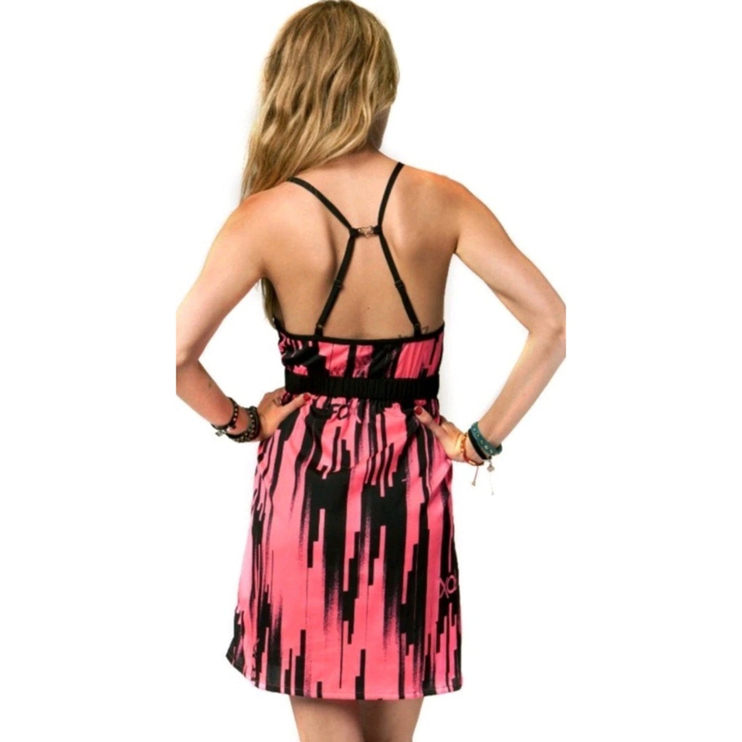 Y2K Fox Racing Women’s Dress Sz. S Pink Black Abstract Print Spaghetti Strap #G1