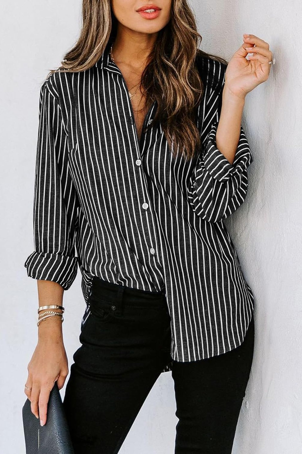 Striped Button Up Long Sleeve Shirt - Scarlett's Riverside Boutique 