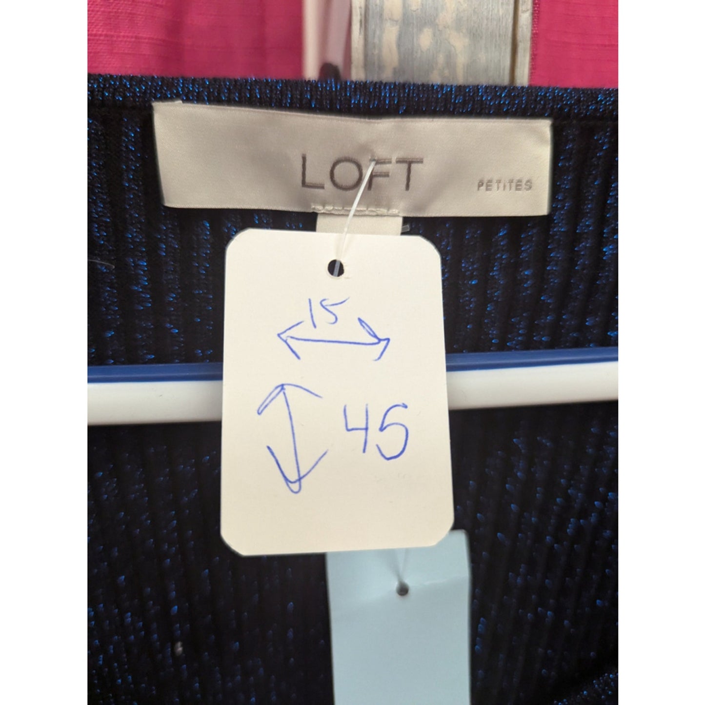 NWT LOFT Blue Shimmer Sweater Dress Size Large | Metallic Knit Midi Bodycon Bell