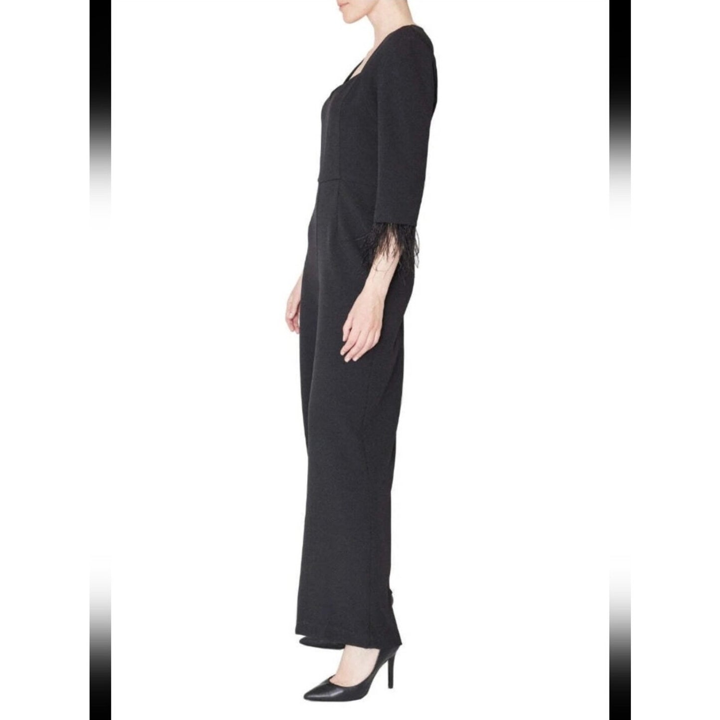 Julia Jordan faux feather trim v neck crepe jumpsuit NWOT  Size 16