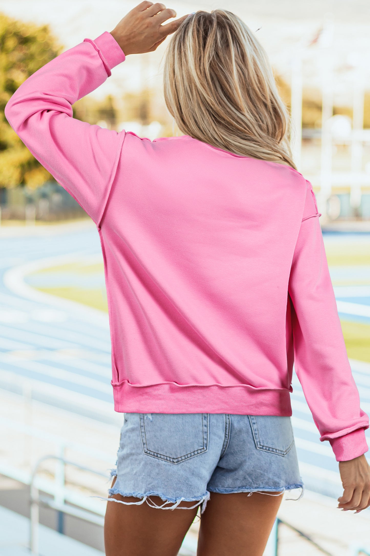 Dark Blue Oversize Drop Shoulder Reversible Mock Neck Sweatshirt