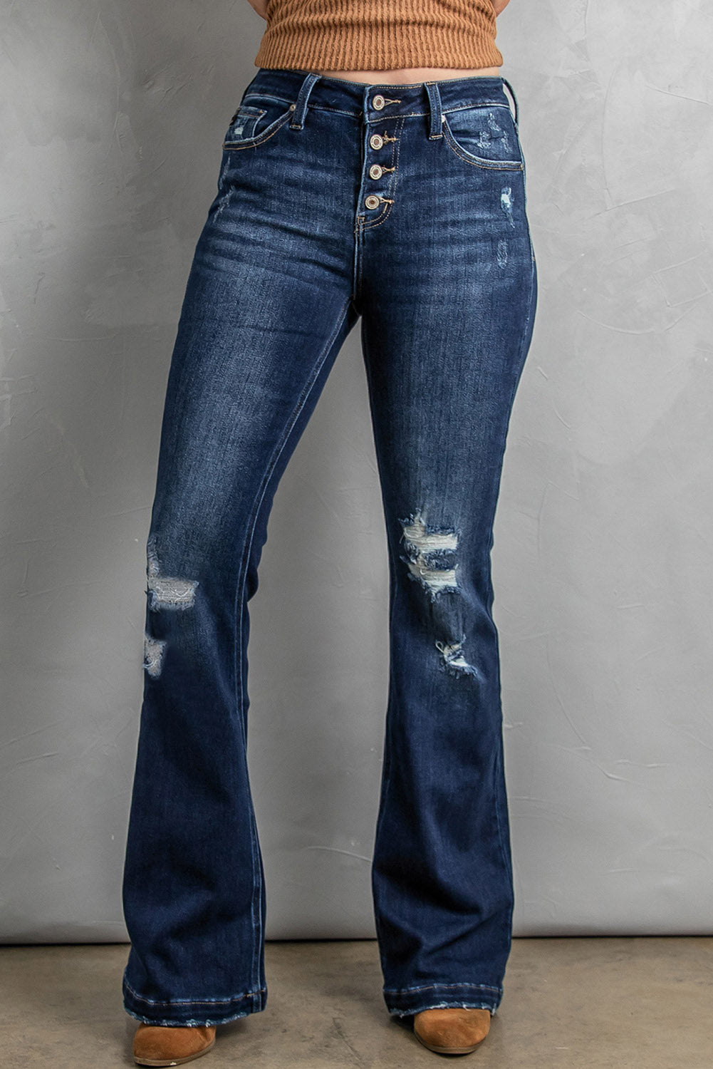 Button Fly Distressed Bootcut Jeans - Scarlett's Riverside Boutique 