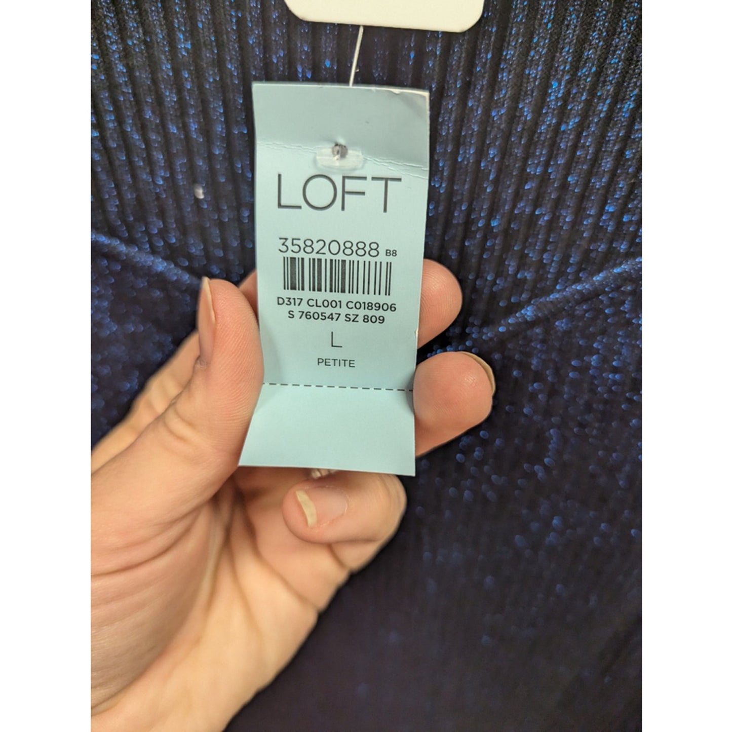 NWT LOFT Blue Shimmer Sweater Dress Size Large | Metallic Knit Midi Bodycon Bell
