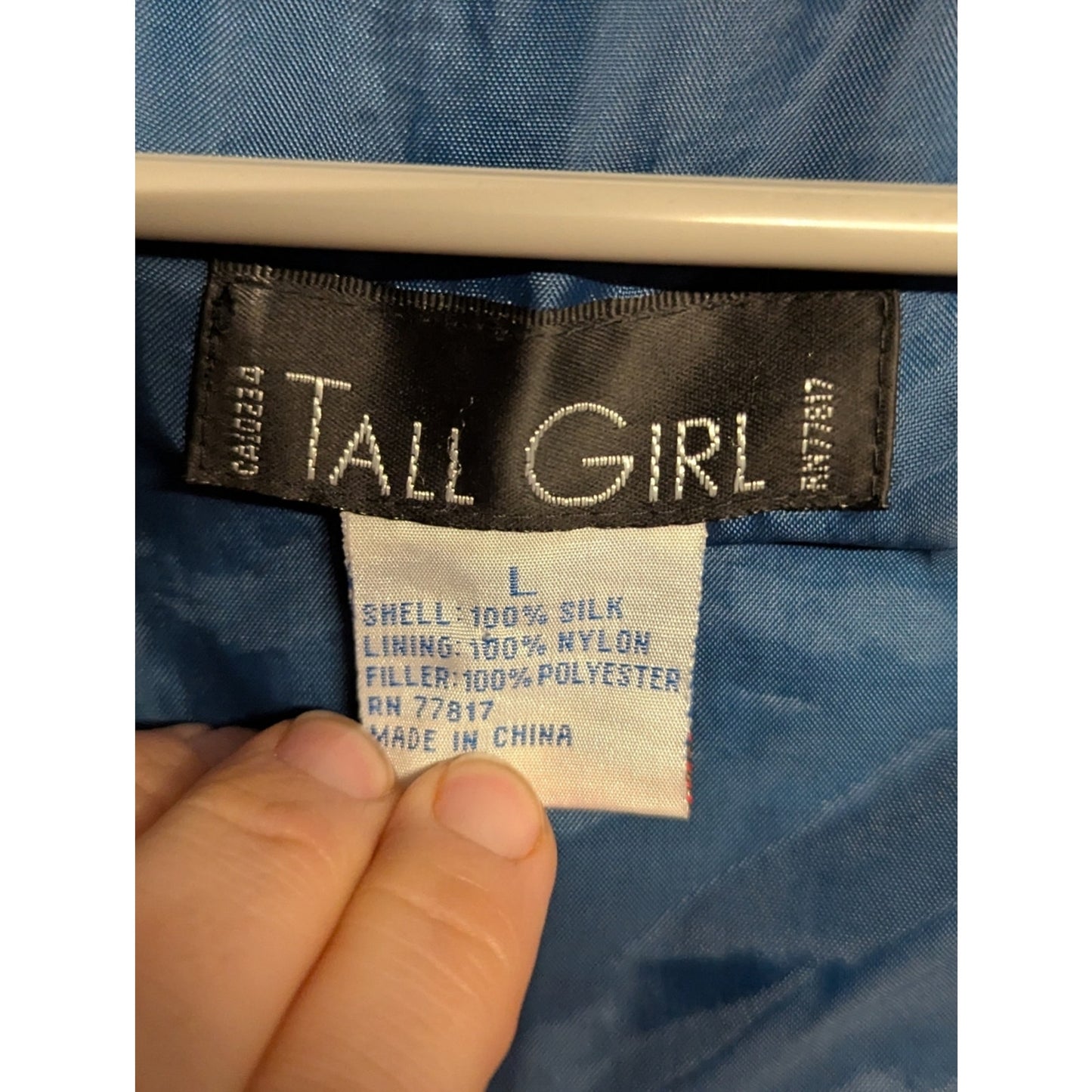 Vintage Tall Girl Silk Bomber Jacket Women’s Large Blue Tribal Geometric Windbre