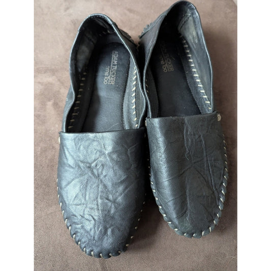 Adam Tucker Me Too Solo Black Leather Loafers Women's Size 9M Slip On Moc Flats