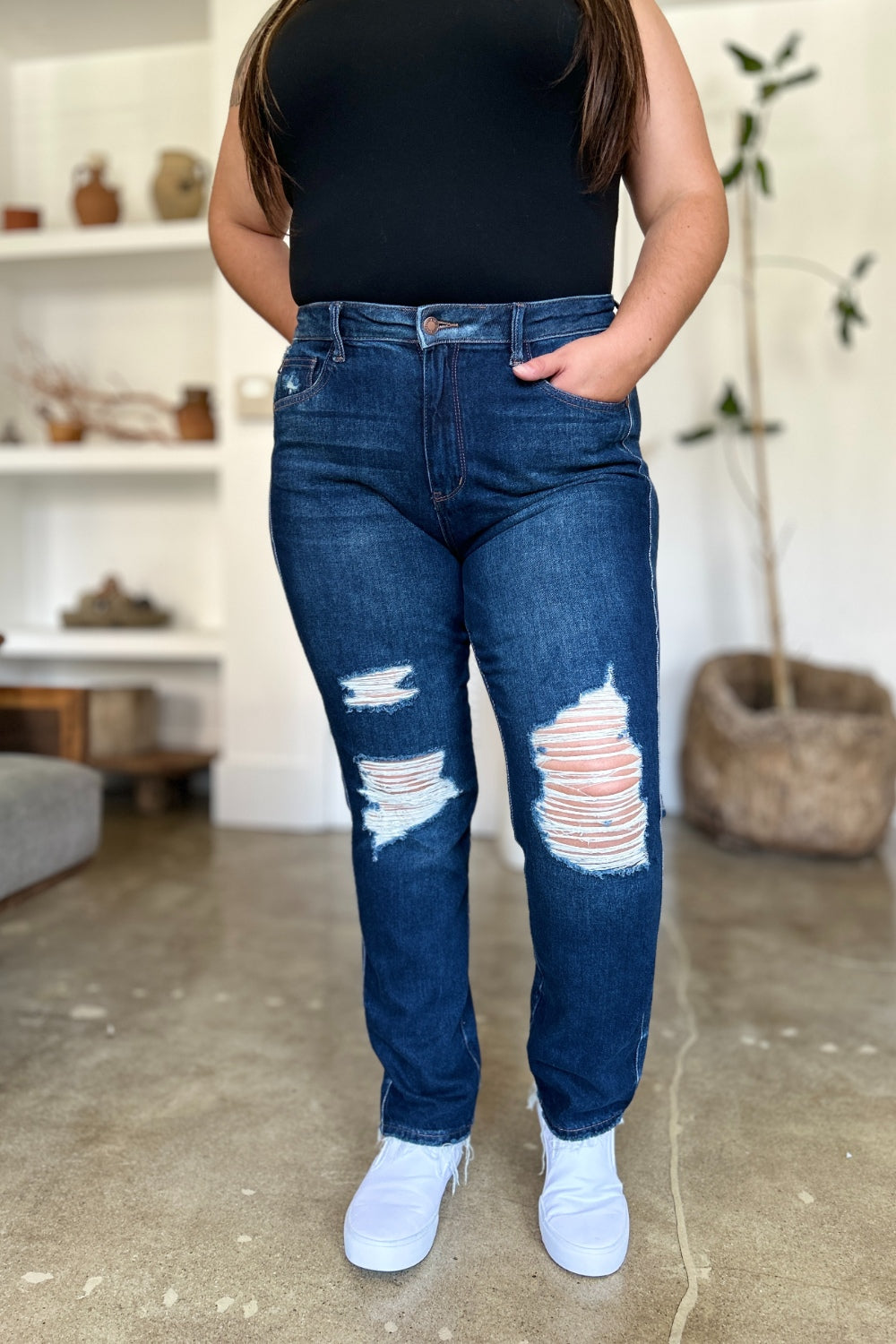 Judy Blue, High Waist destroyed denim jeans. Inseam 30" - Scarlett's Riverside Boutique 