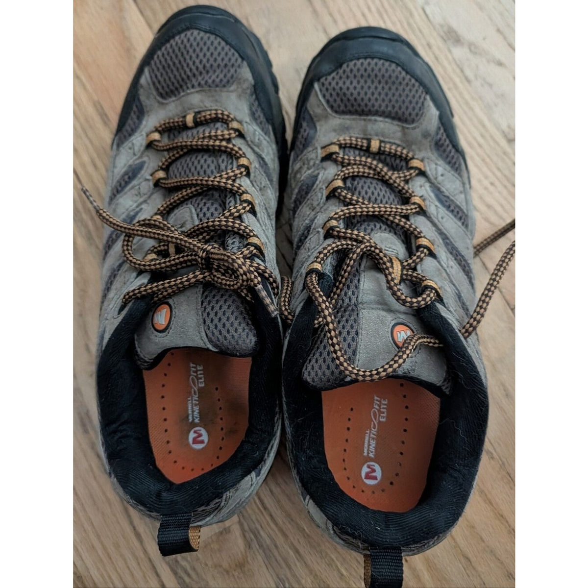 Merrell Men’s 11.5 Hiking Trail Shoes Gray Suede Mesh Vibram Kinetic Fit Elite