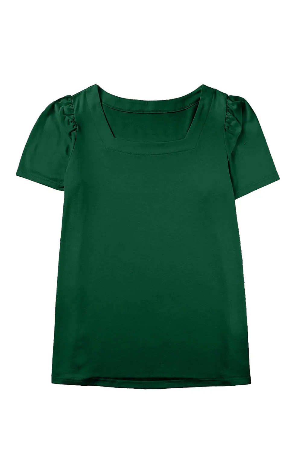 Green Plus Size Square Neck Ruched Shoulder Short Sleeve Top - Scarlett's Riverside Boutique 