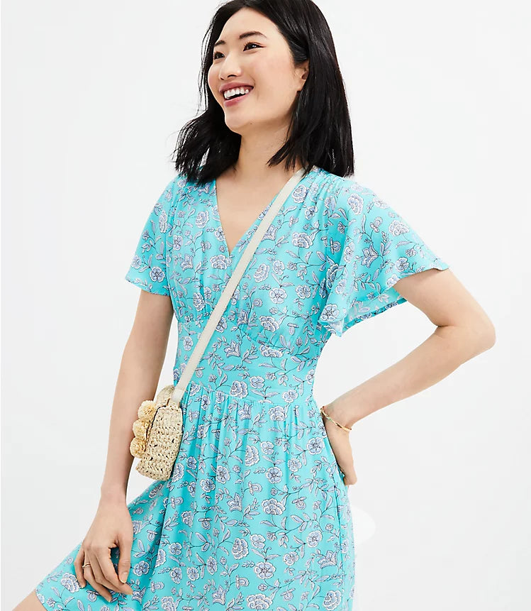 Loft, Turquoise Floral Dress, size 8.  RS 29