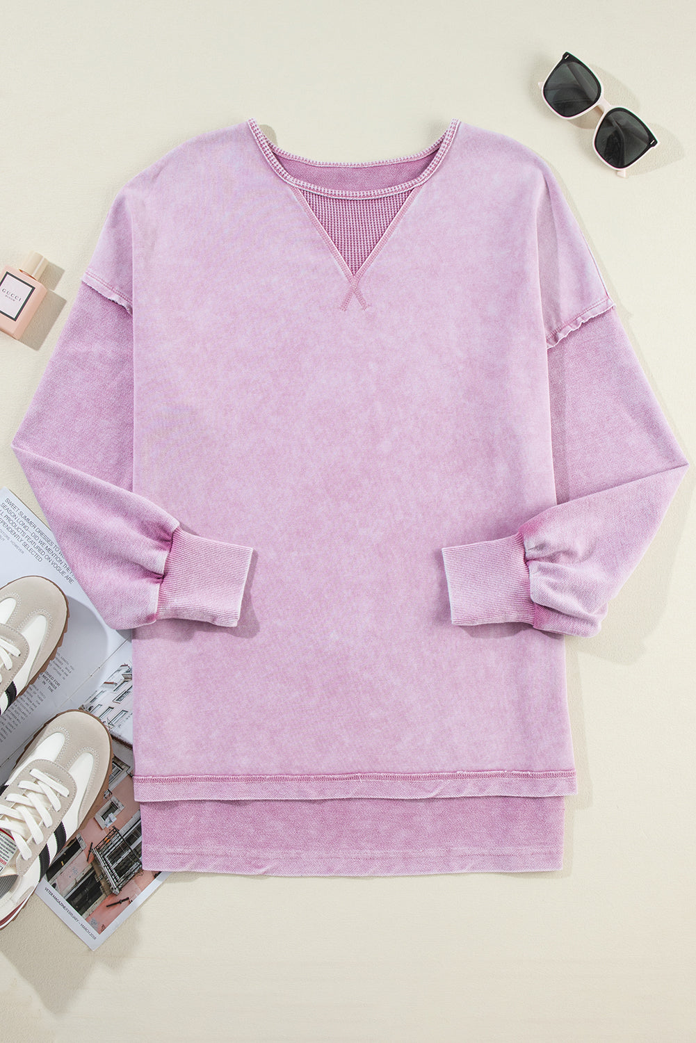 Orchid Petal Mineral Wash Drop Shoulder Pullover Sweatshirt - Scarlett's Riverside Boutique 