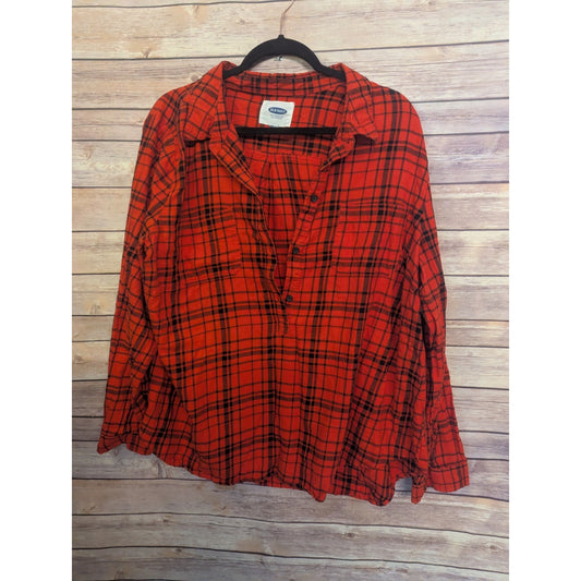 Old Navy 100% Cotton Button down Flannel shirt Plaid Red black Top Sz: 2xl