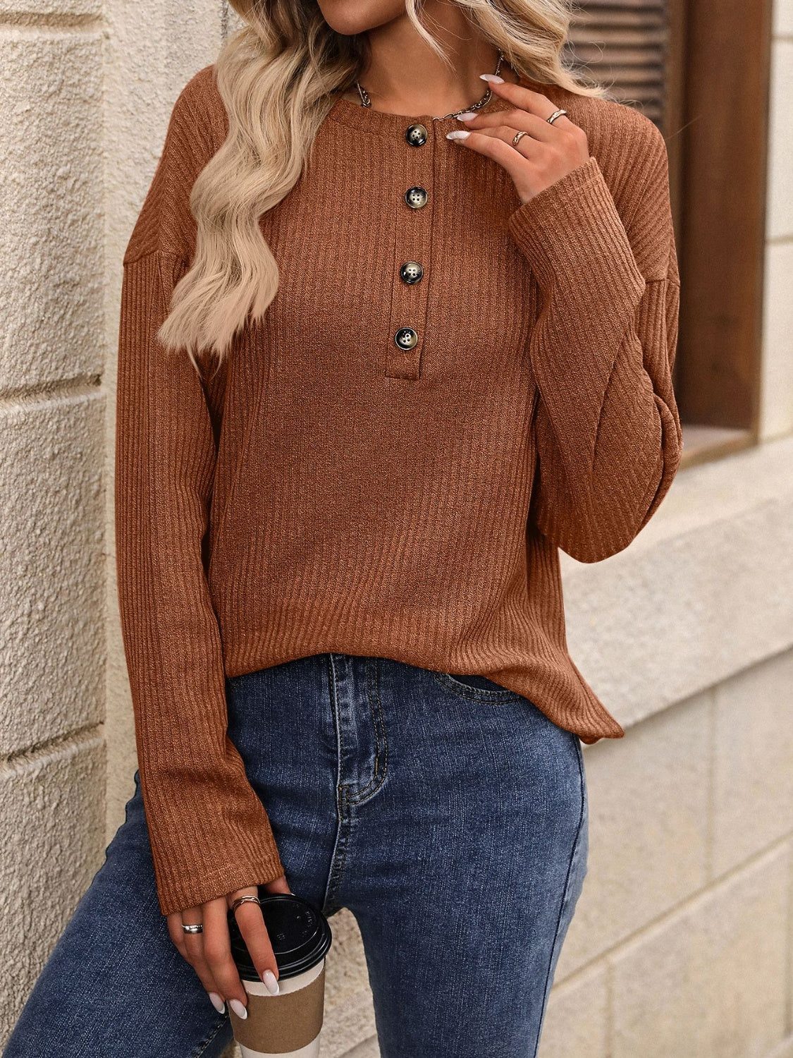 Half Button Long Sleeve T-Shirt - Scarlett's Riverside Boutique 