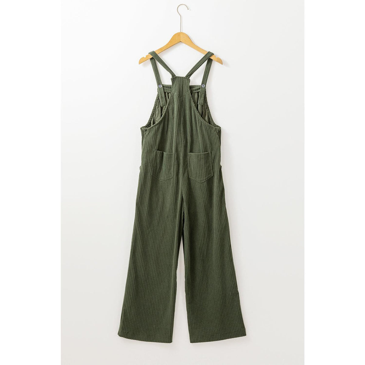 Jungle Green Solid Pocketed Loose Fit Corduroy Overall Bottoms Chic