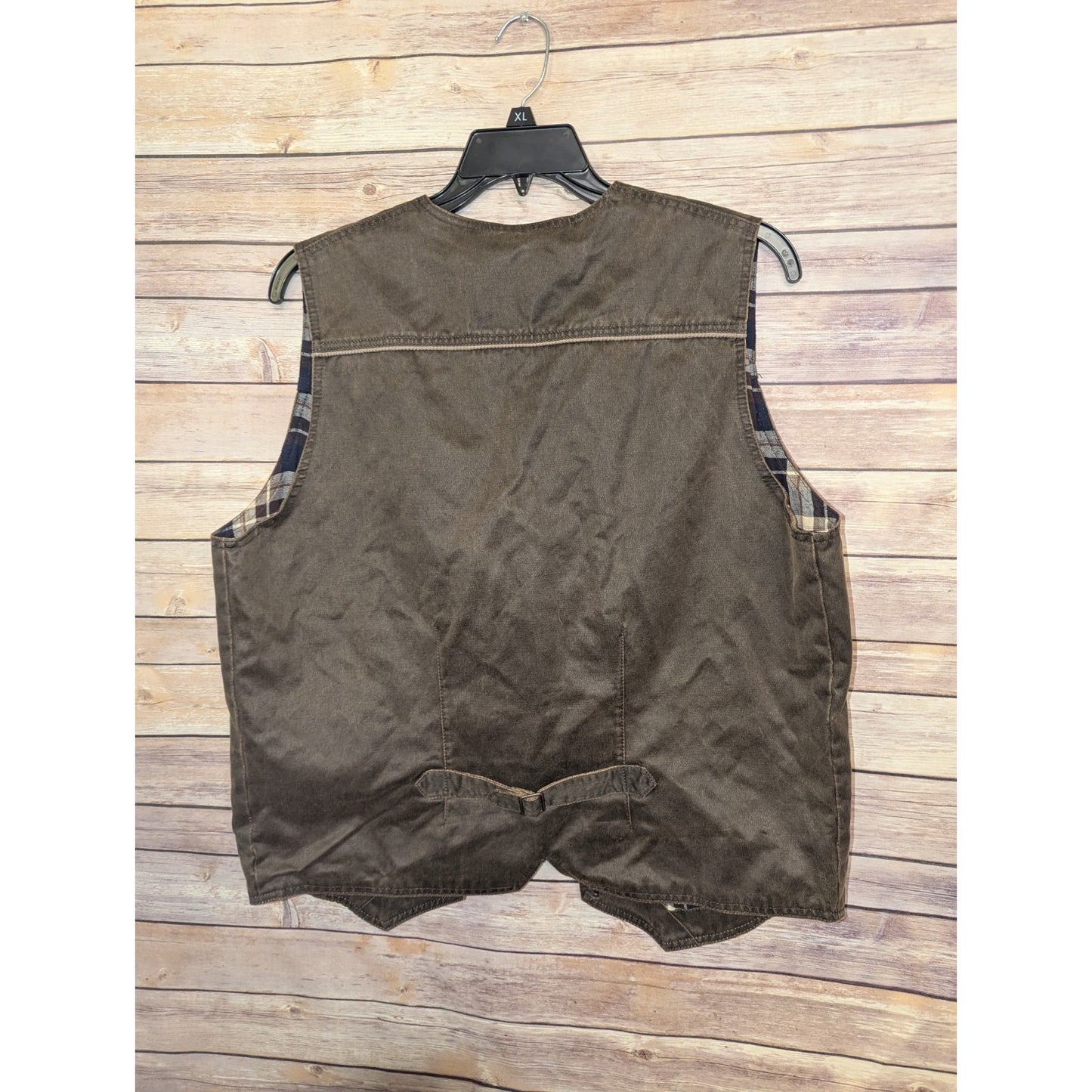 Cripple Creek L Large Faux Leather Snap Vest Flannel Lined Brown Western