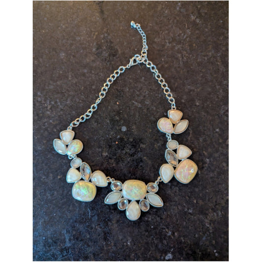 Iridescent Statement Necklace | Opal Glass & Rhinestone Bib Necklace | Chunky...