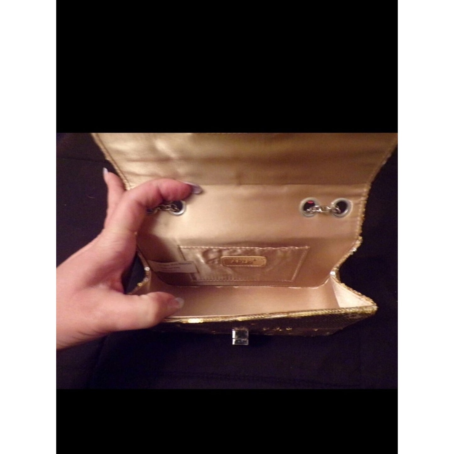 APT. 9 Gold Sequin Evening Bag Clutch Chain Strap Purse NWT Formal Party Prom