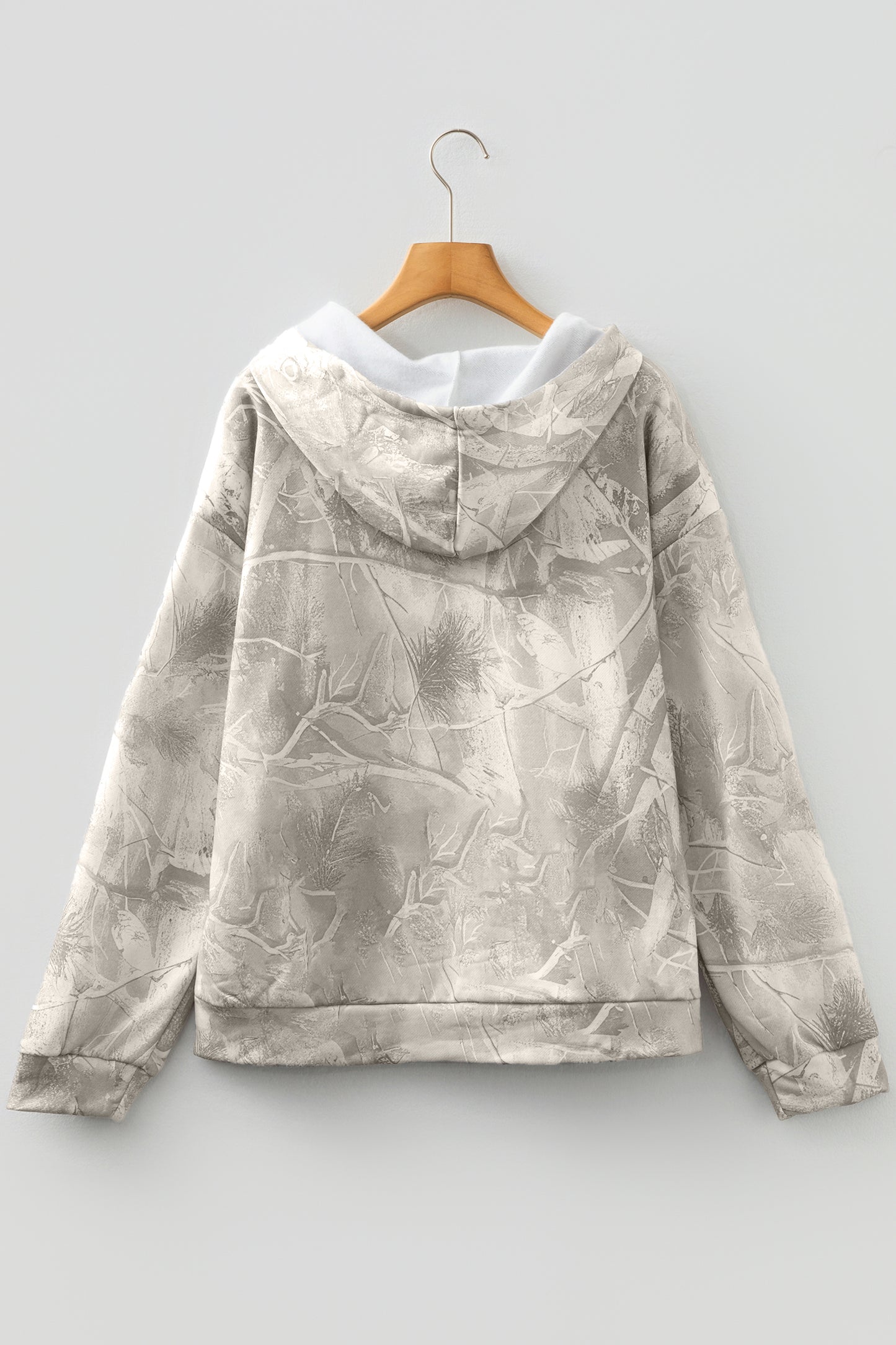 Gray Camouflage Woodland Print Oversized Sporty Hoodie