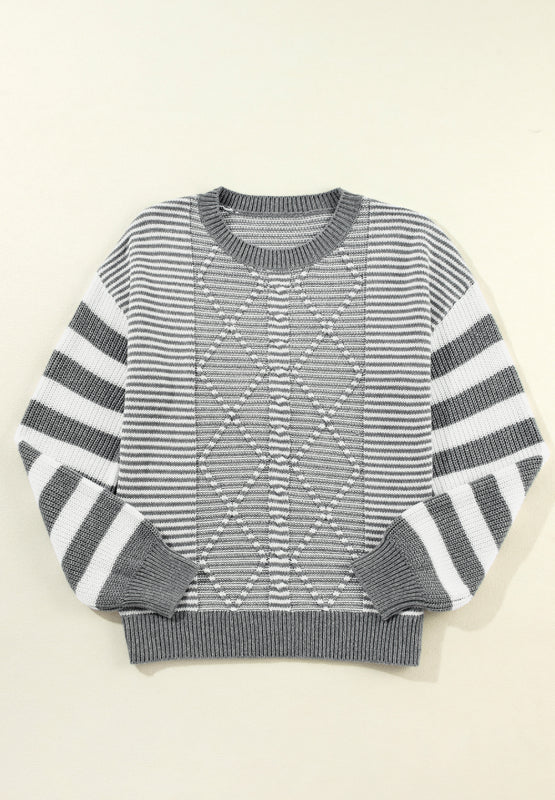 Striped Round Neck Dropped Shoulder Sweater - Scarlett's Riverside Boutique 