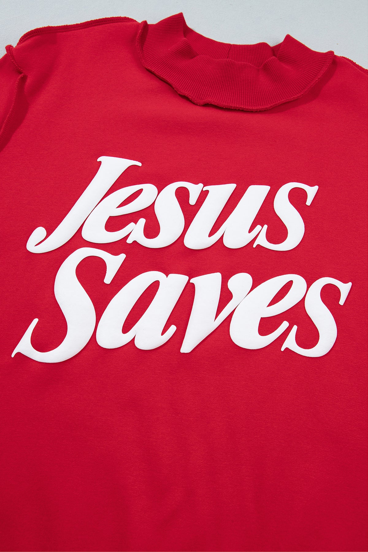 Dark Brown Jesus Saves Slogan Print Stand Neck Baggy Sweatshirt