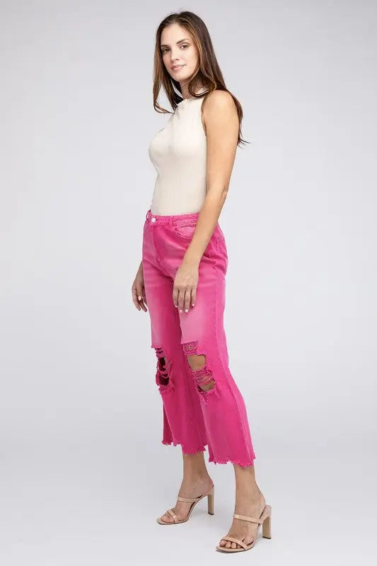 Distressed Vintage Washed Wide Leg Pants - Scarlett's Riverside Boutique 