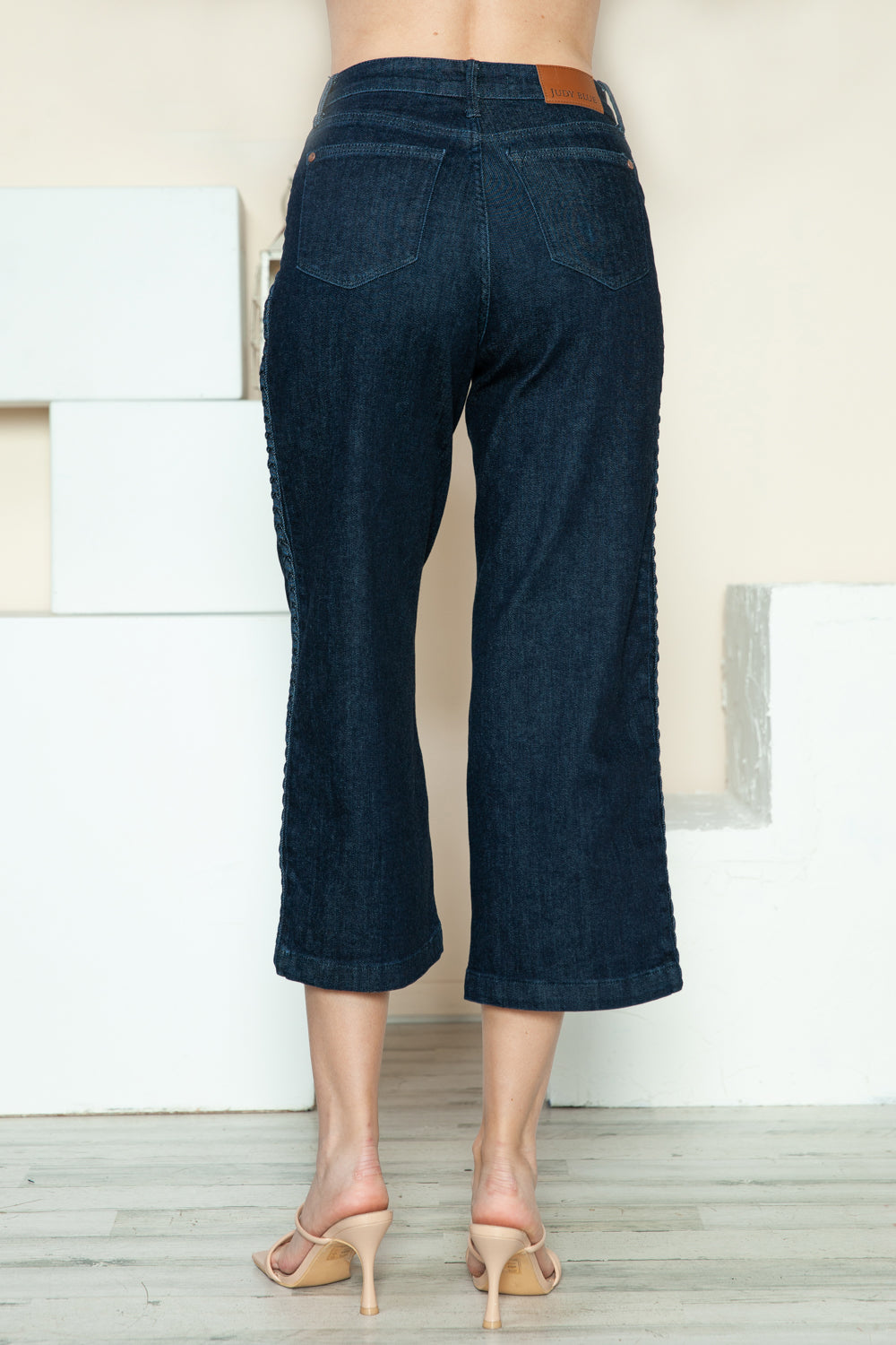 Judy Blue Full Size Side Seam Braid Detail Crop Wide Leg Jeans - Scarlett's Riverside Boutique 