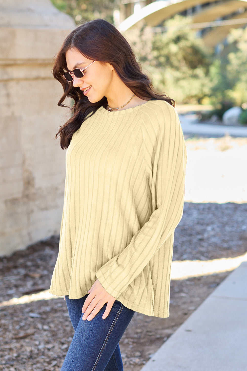 Basic Bae Full Size Ribbed Round Neck Long Sleeve Knit Top - Scarlett's Riverside Boutique 