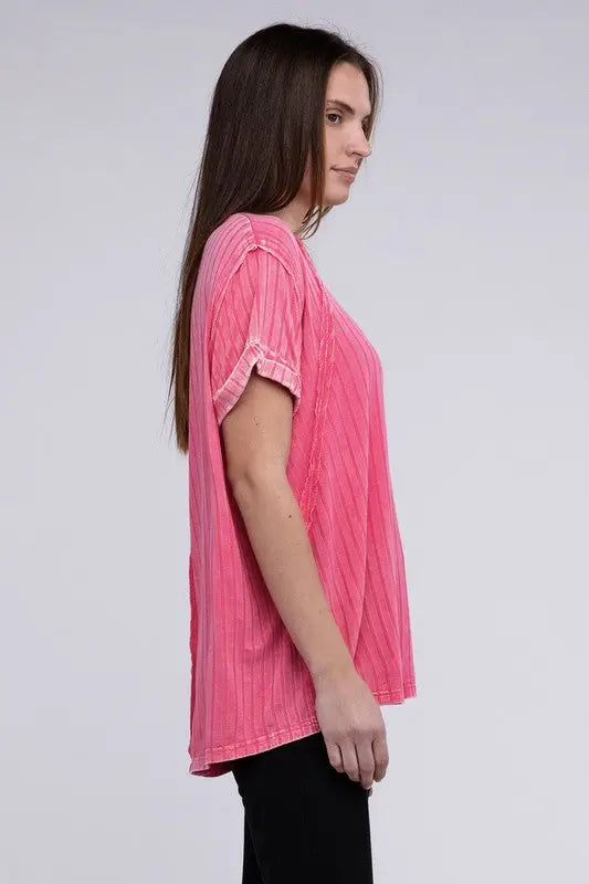 Ribbed Raglan Dolman Sleeve Boat-Neck Top - Scarlett's Riverside Boutique 