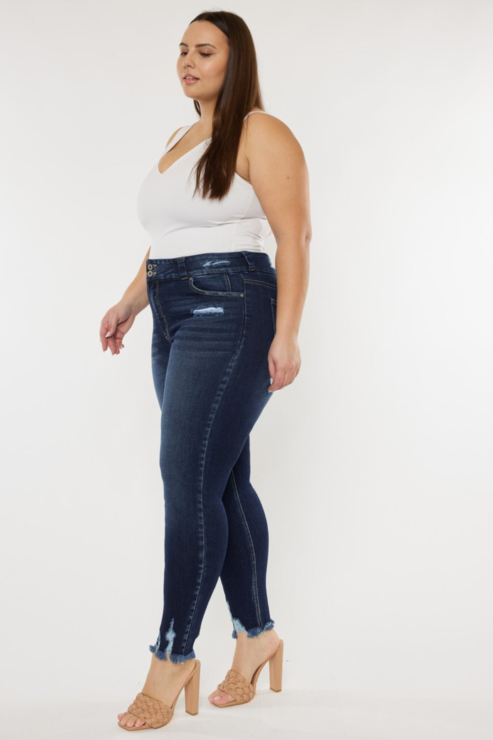 Kancan Full Size Cat's Whiskers Raw Hem High Waist Jeans - Scarlett's Riverside Boutique 