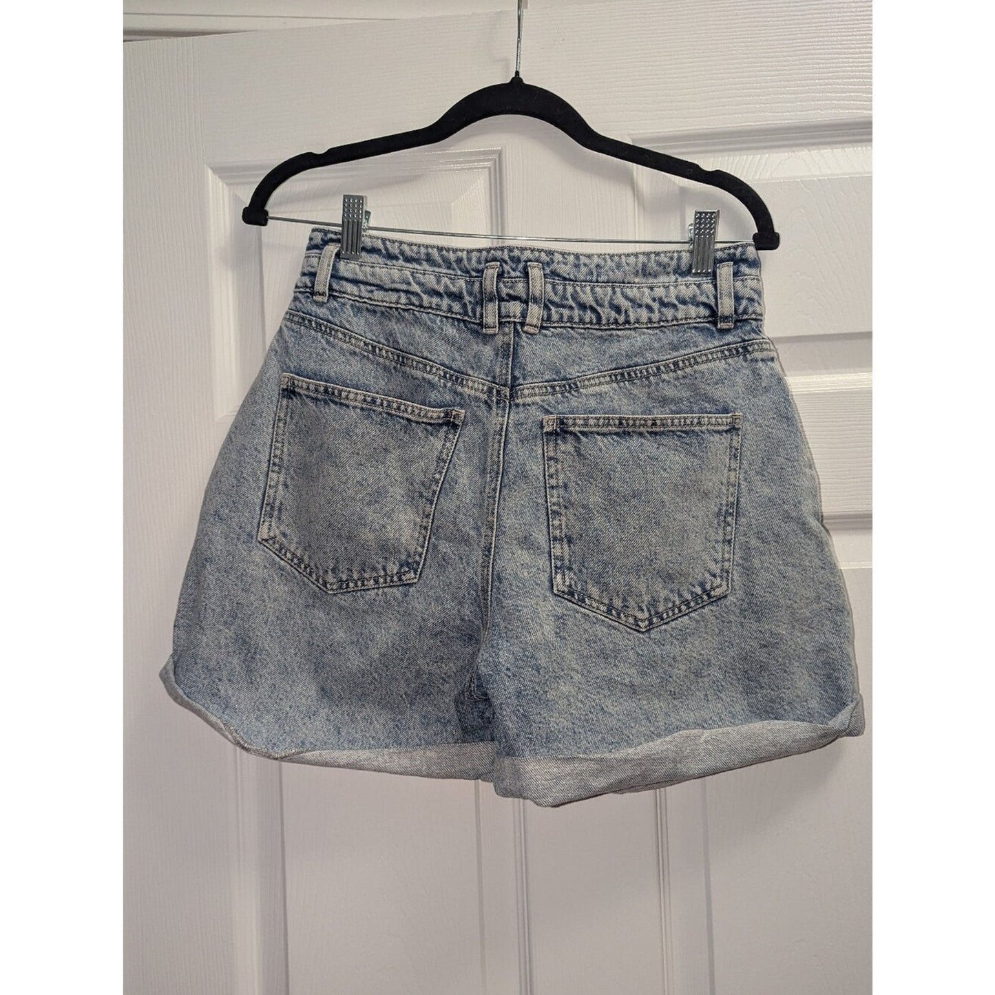 NAF NAF Paris Denim Shorts Women’s Size 10 High Rise Acid Wash Cuffed Jean Short