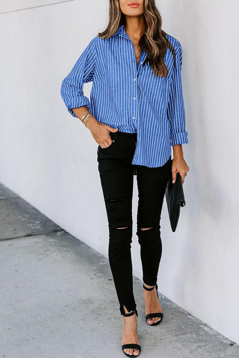 Striped Button Up Long Sleeve Shirt - Scarlett's Riverside Boutique 