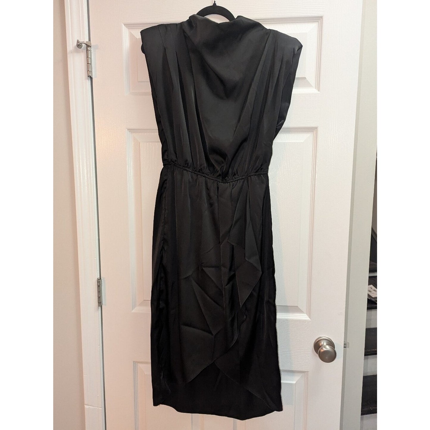 Entro Black Mini Dress Women’s Large Mock Neck Sleeveless Wrap Ruffle Hem
