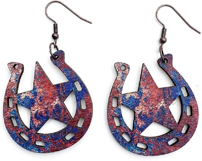 Horseshoe and star wooded earrings