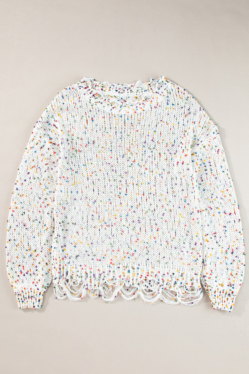 White Colorful Confetti Distressed Knit Sweater - Scarlett's Riverside Boutique 