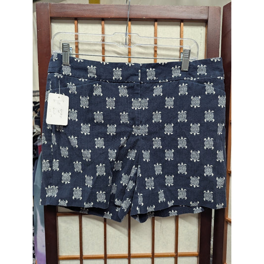 LOFT Size 6 Navy Turtle Print Shorts Pull On Flat Front Casual Summer Vintage