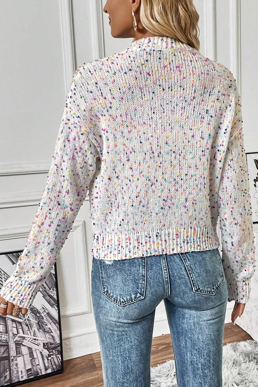 White Multicolor Confetti Sweater Cardigan - Scarlett's Riverside Boutique 