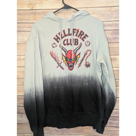 Stranger Things Hellfire Club Hoodie Medium Gray Black Dip Dye Graphic Sweatshir