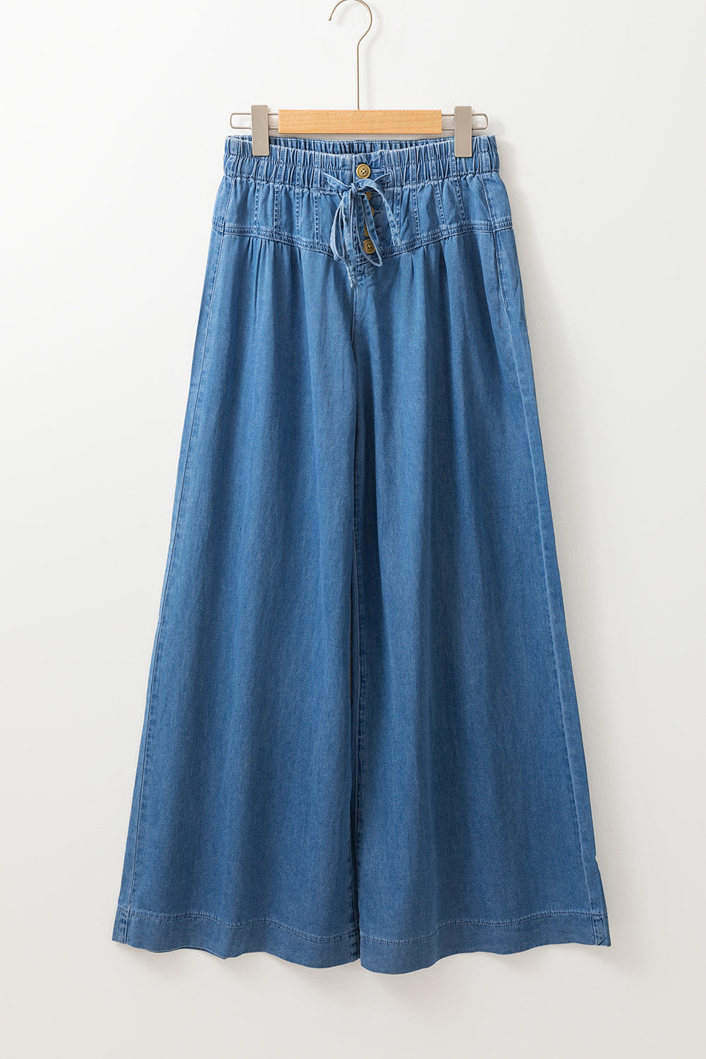 Dusk Blue Mineral Wash Button Fly Waist Wide Leg Jeans - Scarlett's Riverside Boutique 