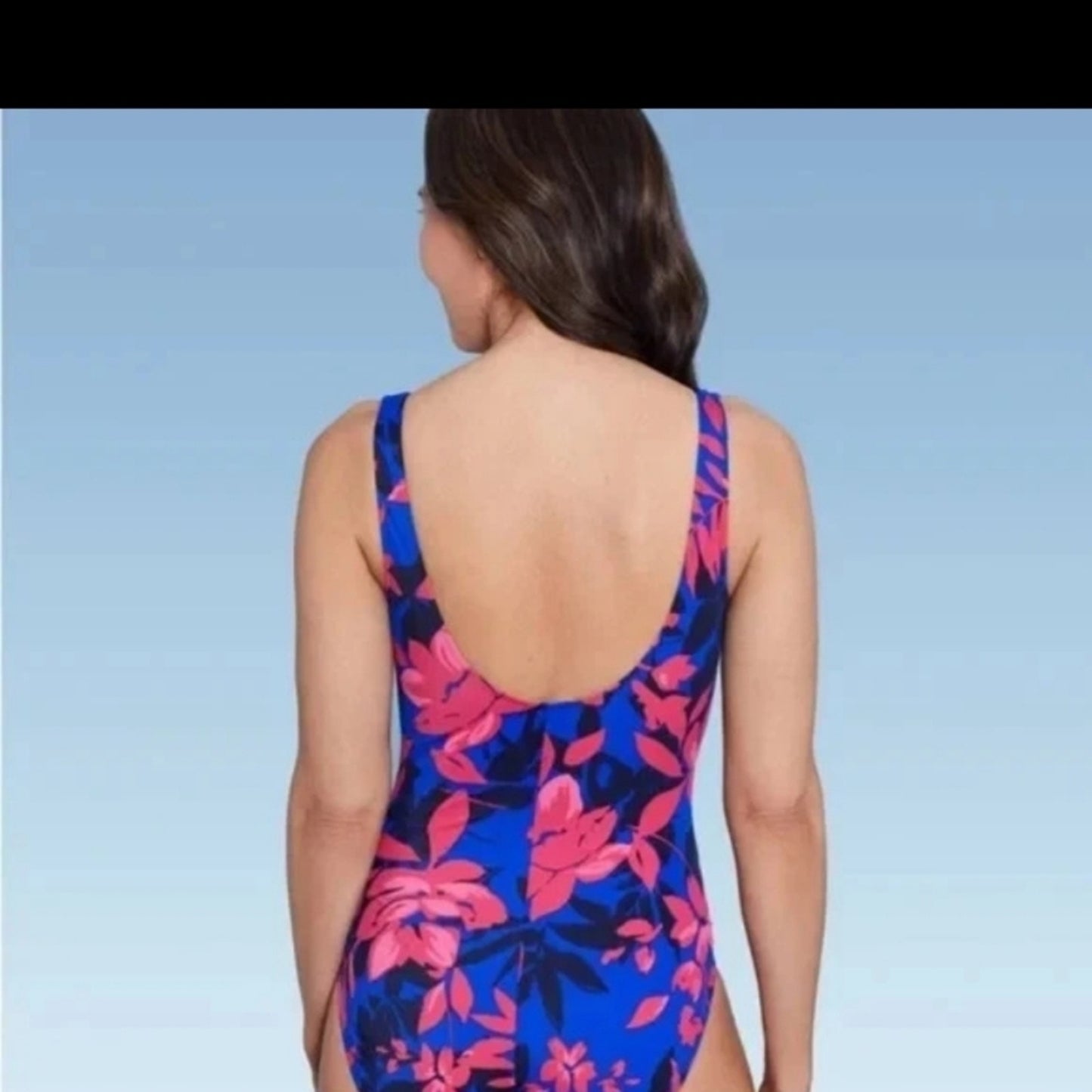 Aqua Green Women's Cinch-Front One Piece Swimsuit Pink & Blue Floral Sz S. #B39