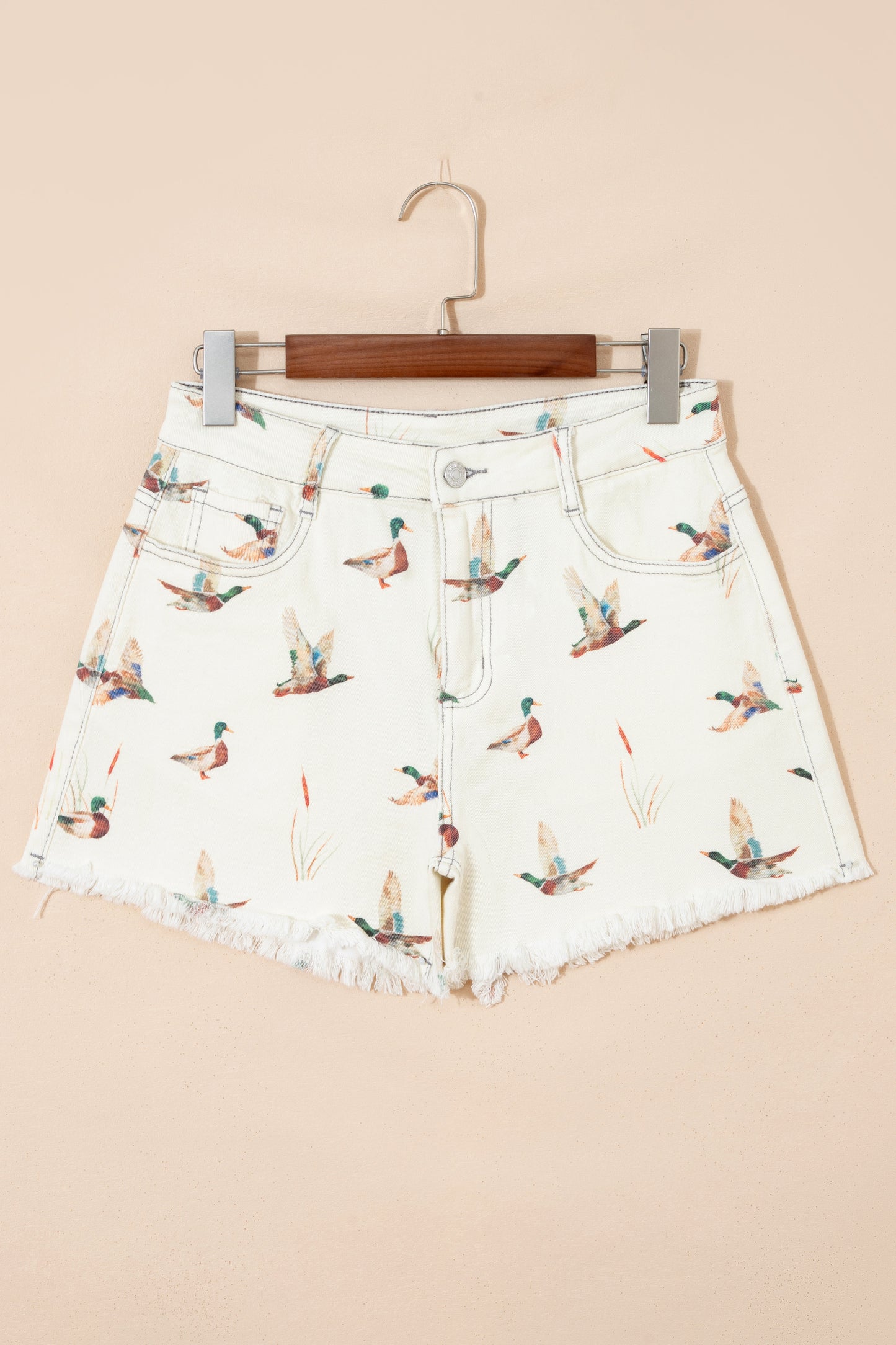 Duck Mallard High Waist Frayed Denim Shorts