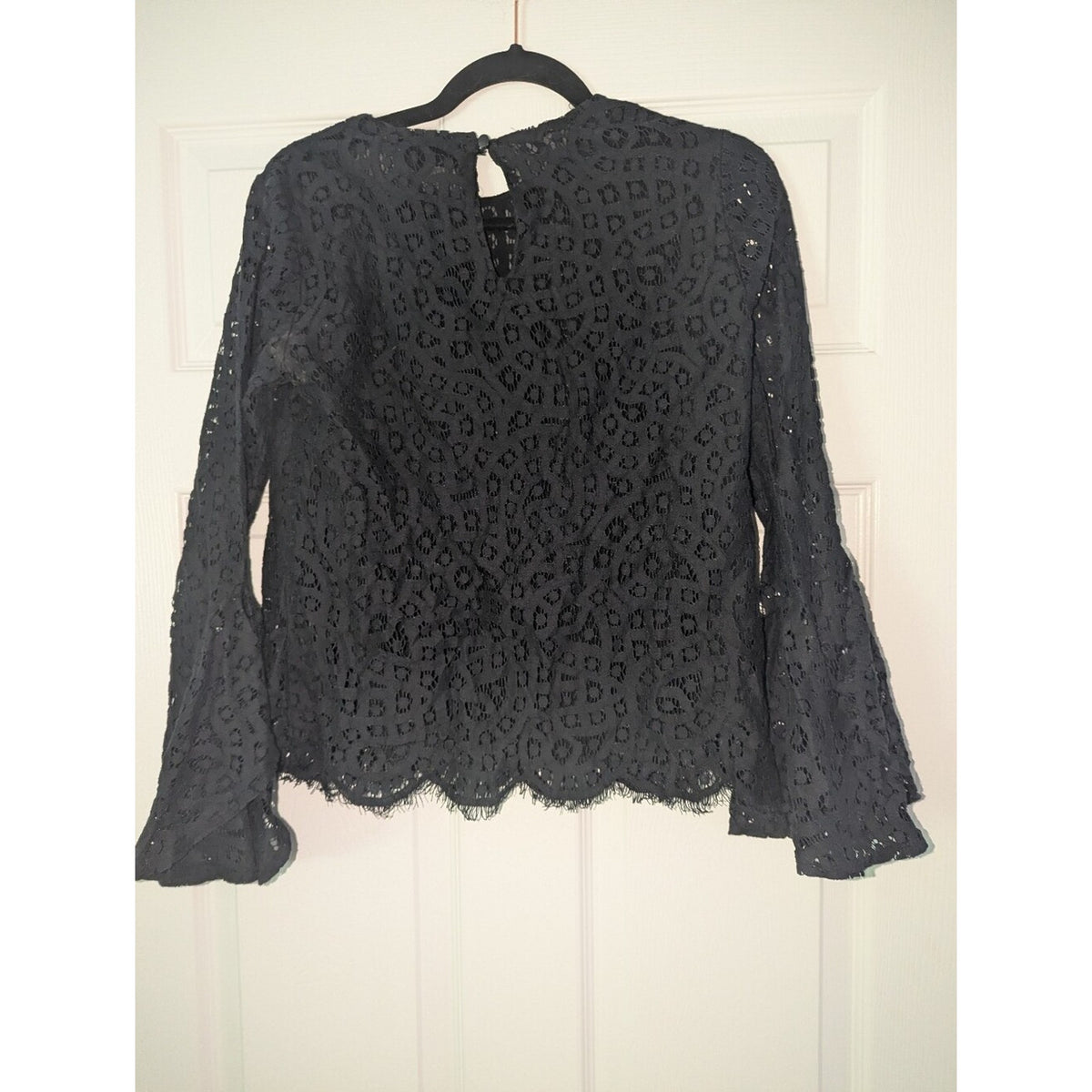 Wild Fable Black Lace Eyelet Bell Sleeve Blouse Women’s XS Boho Goth Top