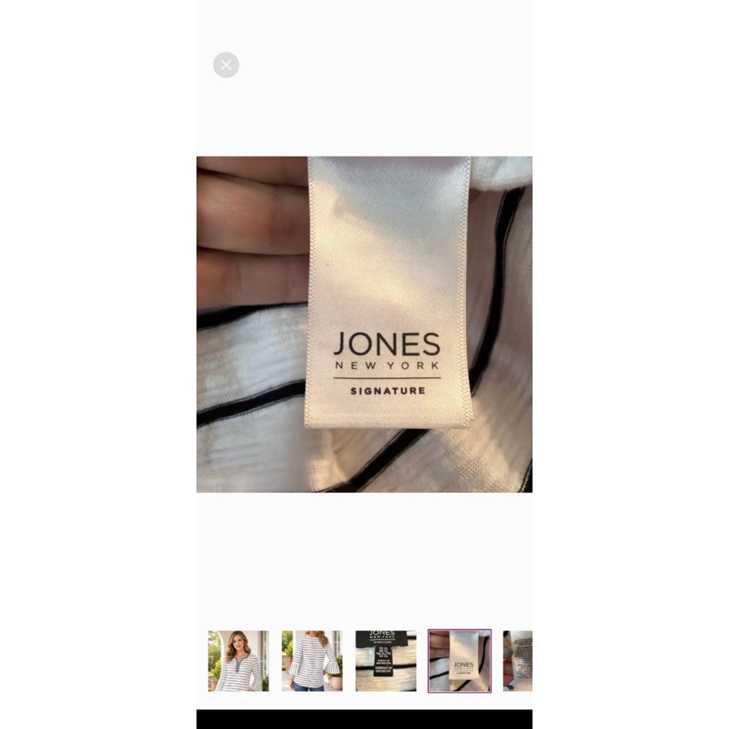 Jones New York Signature XL Striped Bell Sleeve Zip Neck Top White Black